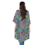 Colorful Paisley Pattern Print Open Front Beach Cover Up