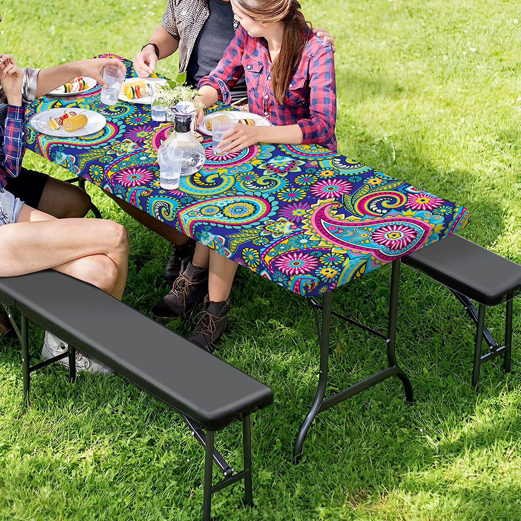 Colorful Paisley Pattern Print Picnic Table Cover