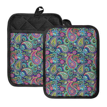 Colorful Paisley Pattern Print Pot Holders With Pocket