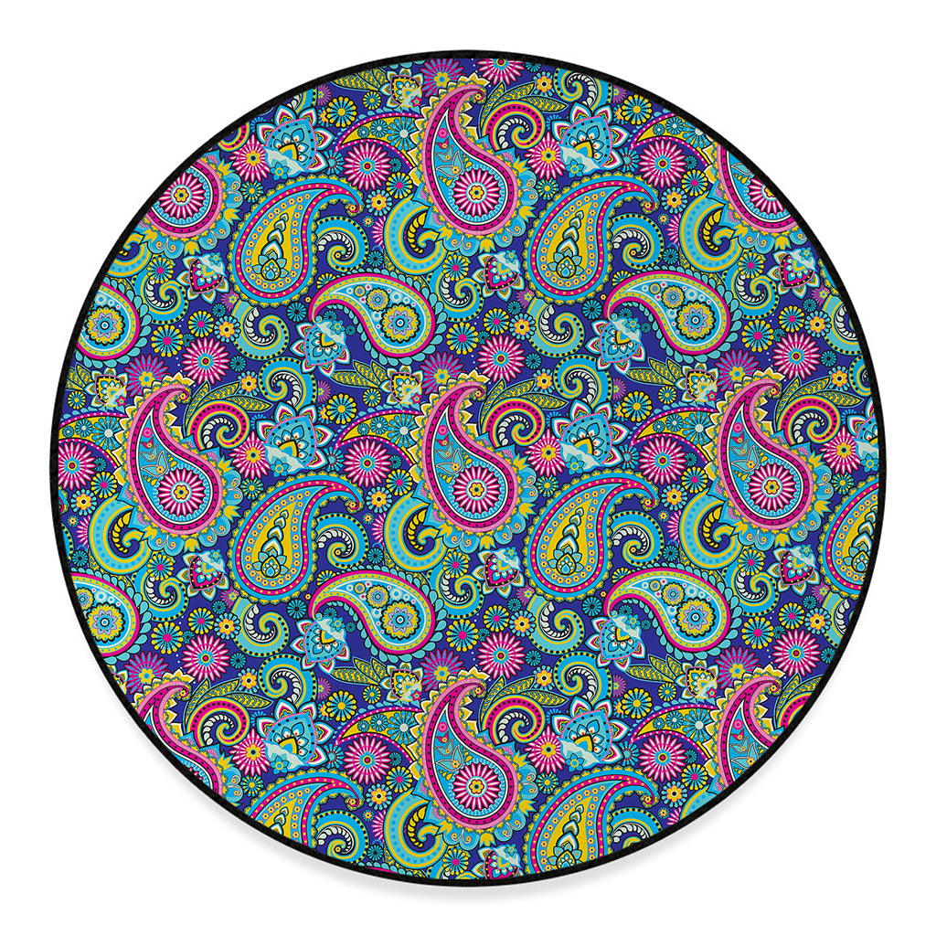 Colorful Paisley Pattern Print Round Floor Mat