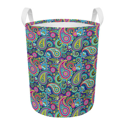 Colorful Paisley Pattern Print Round Laundry Basket