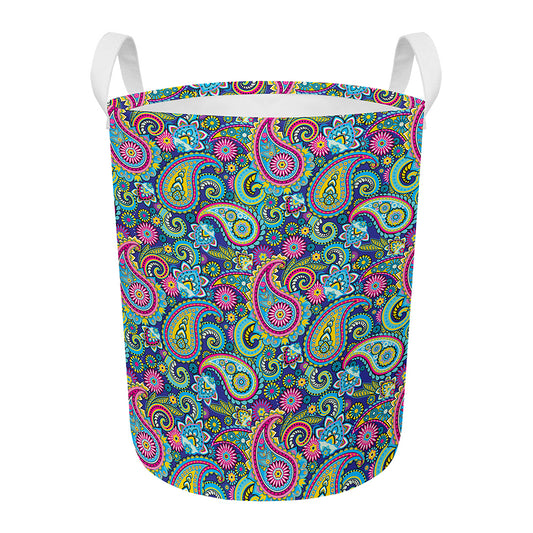 Colorful Paisley Pattern Print Round Laundry Basket