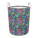 Colorful Paisley Pattern Print Round Laundry Basket