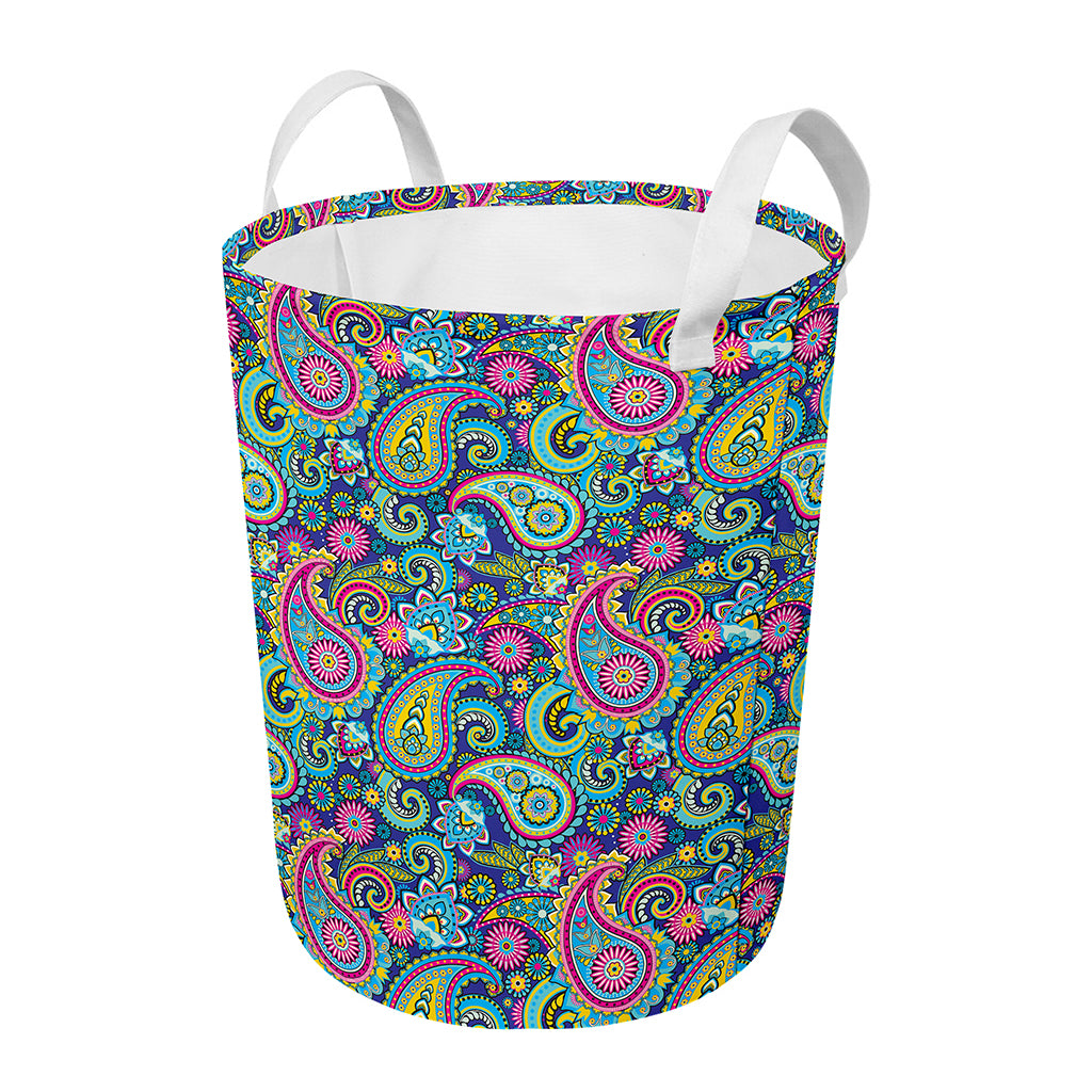 Colorful Paisley Pattern Print Round Laundry Basket