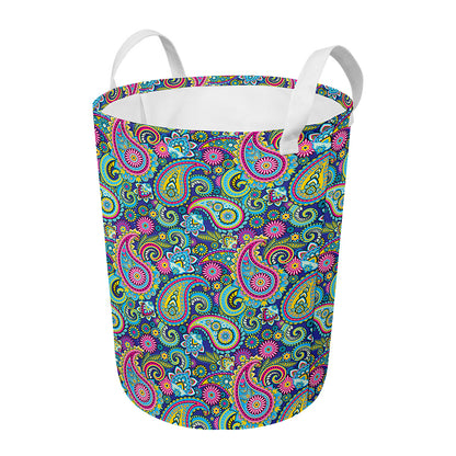 Colorful Paisley Pattern Print Round Laundry Basket