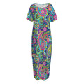 Colorful Paisley Pattern Print Short Sleeve Long Nightdress