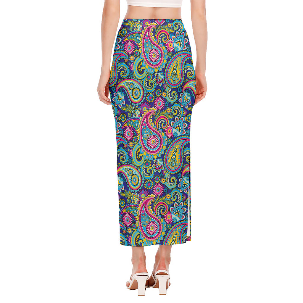 Colorful Paisley Pattern Print Side Slit Maxi Skirt