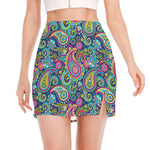 Colorful Paisley Pattern Print Side Slit Mini Skirt