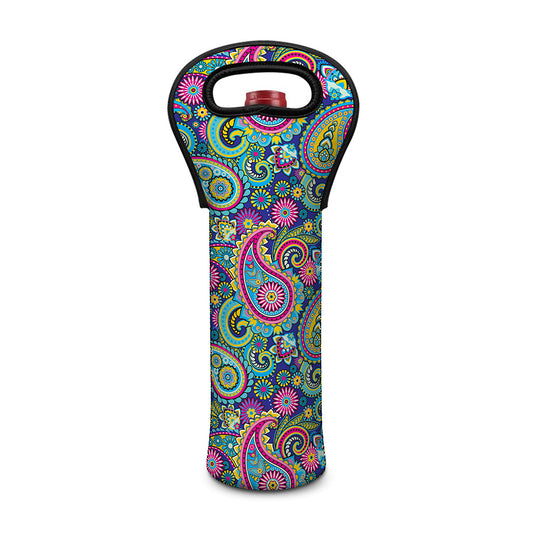 Colorful Paisley Pattern Print Single Neoprene Wine Tote