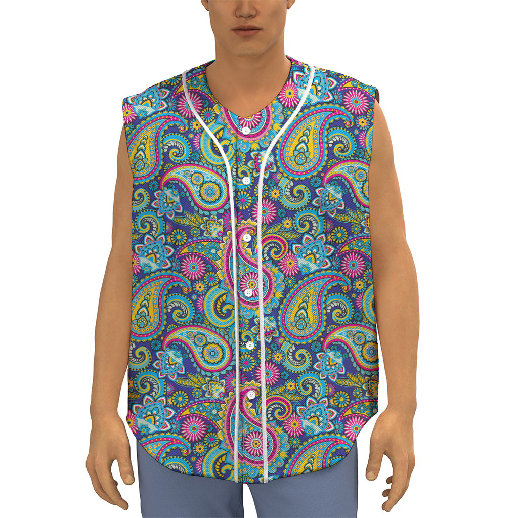 Colorful Paisley Pattern Print Sleeveless Baseball Jersey