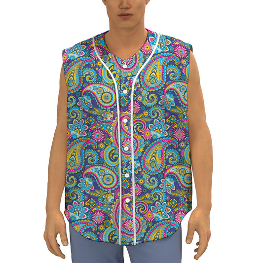 Colorful Paisley Pattern Print Sleeveless Baseball Jersey