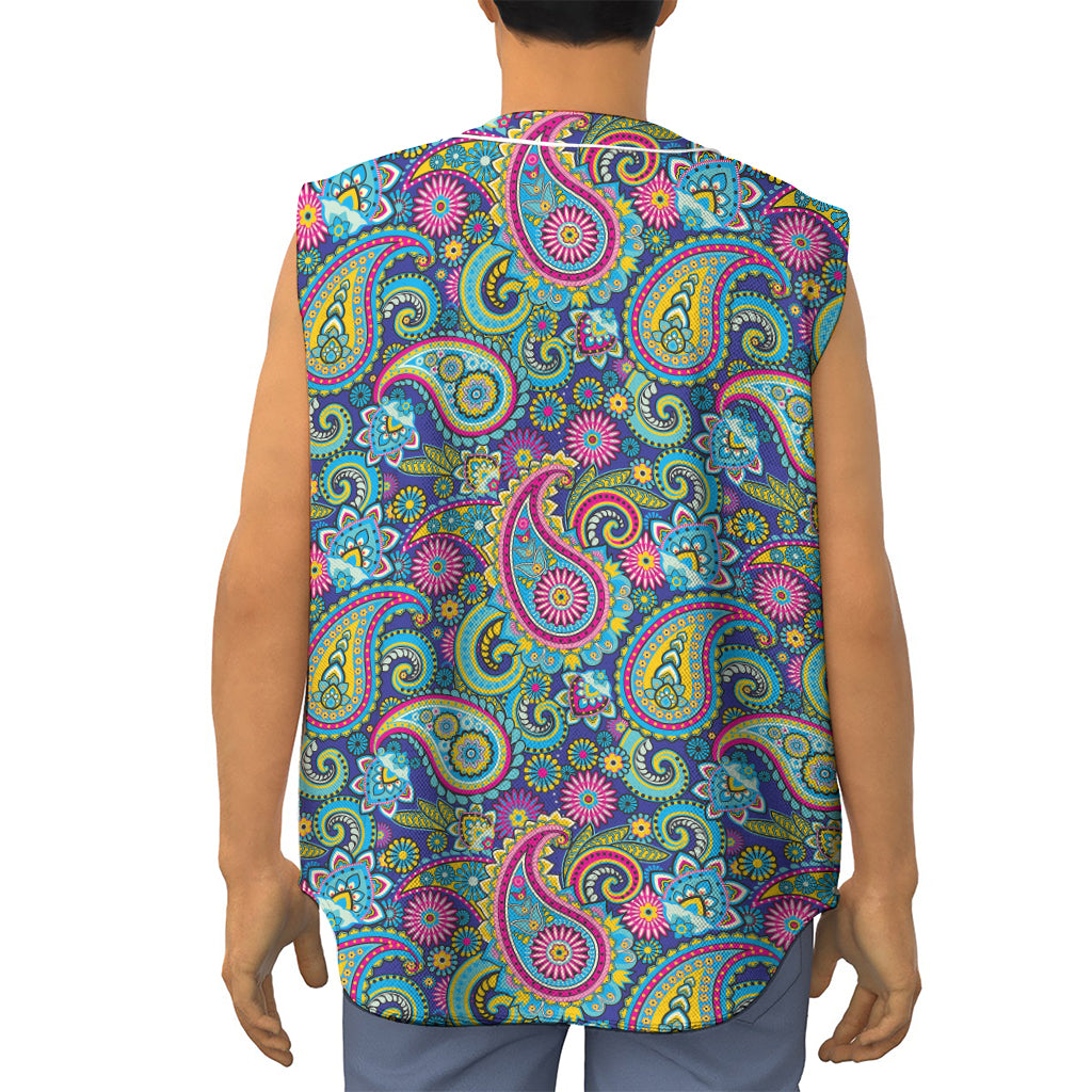 Colorful Paisley Pattern Print Sleeveless Baseball Jersey