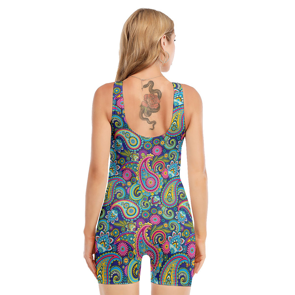 Colorful Paisley Pattern Print Sleeveless One Piece Swimsuit