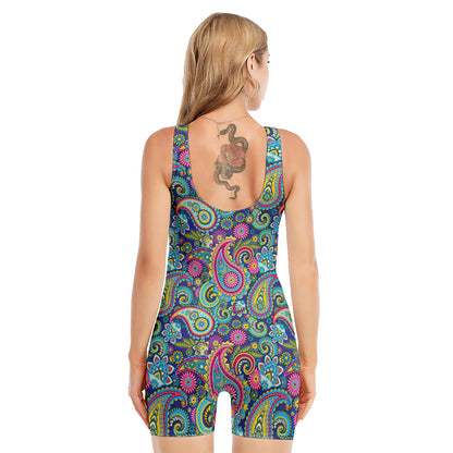 Colorful Paisley Pattern Print Sleeveless One Piece Swimsuit