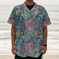 Colorful Paisley Pattern Print Textured Short Sleeve Shirt