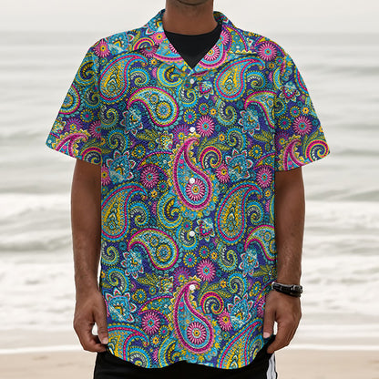 Colorful Paisley Pattern Print Textured Short Sleeve Shirt