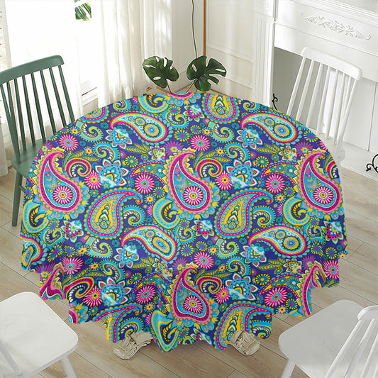 Colorful Paisley Pattern Print Waterproof Round Tablecloth