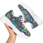 Colorful Paisley Pattern Print White Chunky Shoes