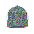 Colorful Paisley Pattern Print White Mesh Trucker Hat