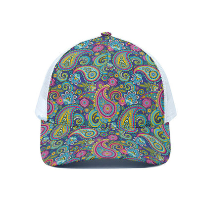 Colorful Paisley Pattern Print White Mesh Trucker Cap