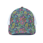 Colorful Paisley Pattern Print White Mesh Trucker Cap