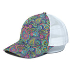 Colorful Paisley Pattern Print White Mesh Trucker Cap