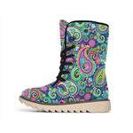 Colorful Paisley Pattern Print Winter Boots