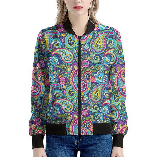 Colorful Paisley Pattern Print Women's Bomber Jacket