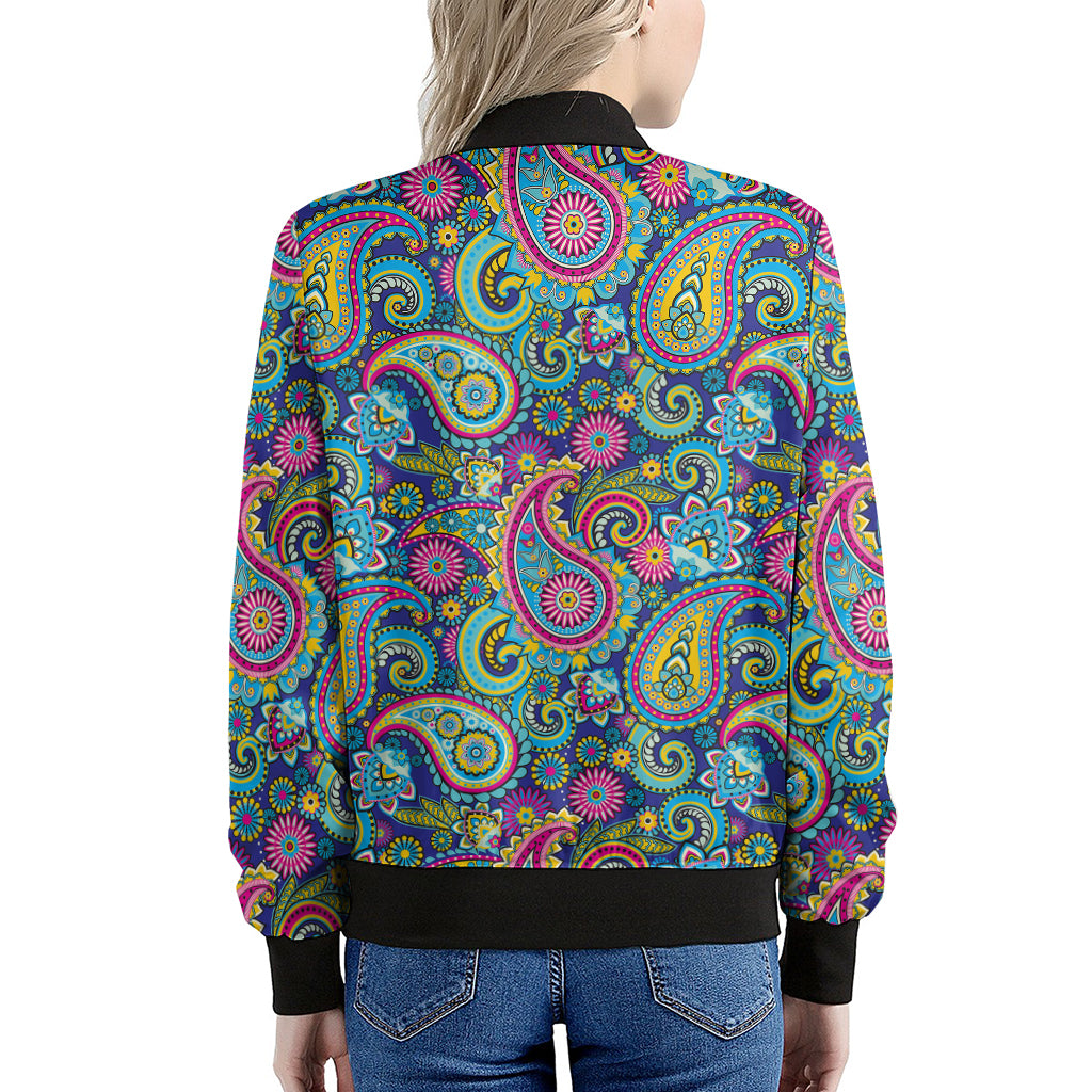 Colorful Paisley Pattern Print Women's Bomber Jacket