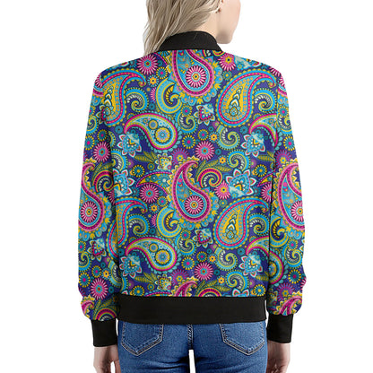 Colorful Paisley Pattern Print Women's Bomber Jacket