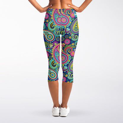 Colorful Paisley Pattern Print Women's Capri Leggings