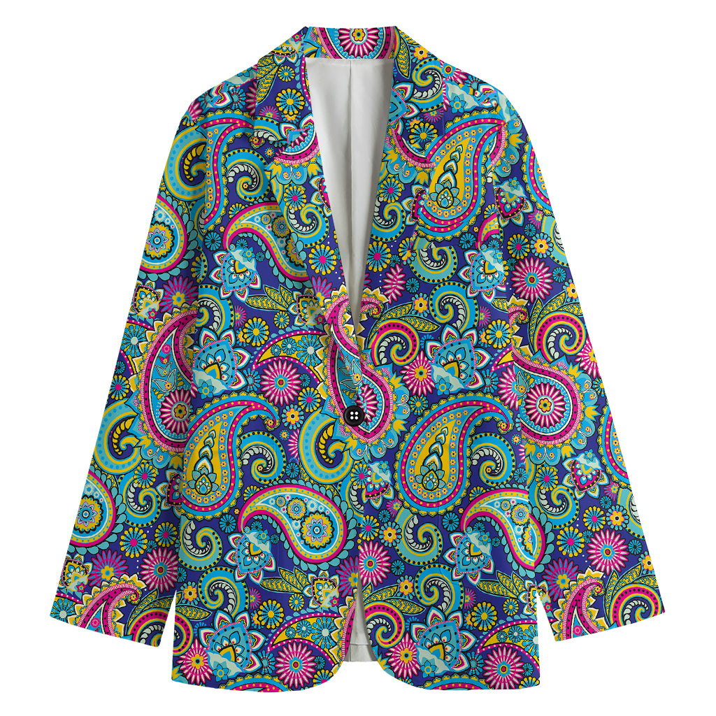Colorful Paisley Pattern Print Women's Cotton Blazer