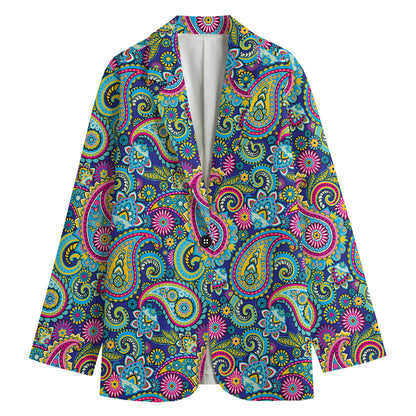 Colorful Paisley Pattern Print Women's Cotton Blazer