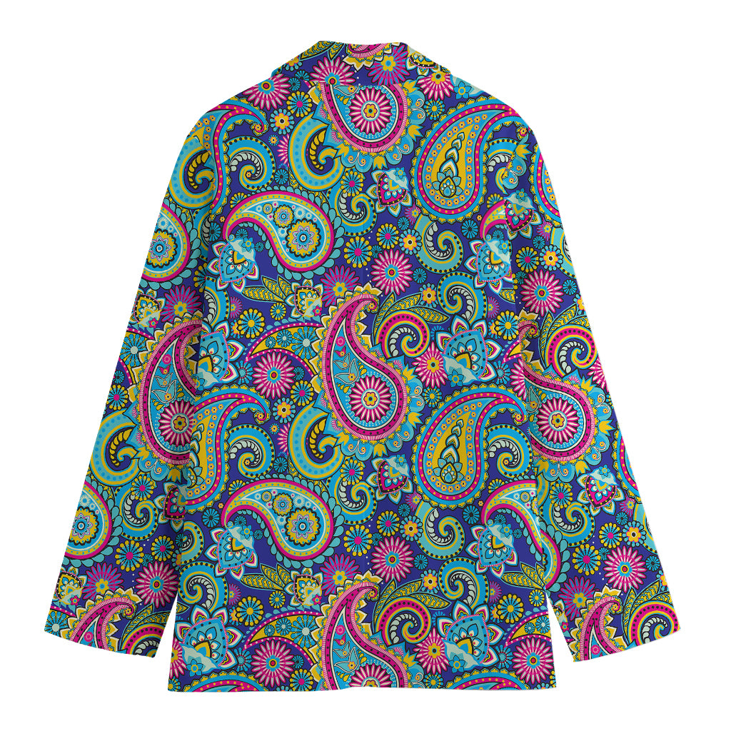 Colorful Paisley Pattern Print Women's Cotton Blazer