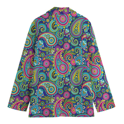 Colorful Paisley Pattern Print Women's Cotton Blazer