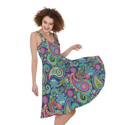 Colorful Paisley Pattern Print Women's Sleeveless Dress