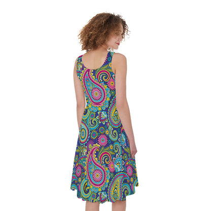 Colorful Paisley Pattern Print Women's Sleeveless Dress