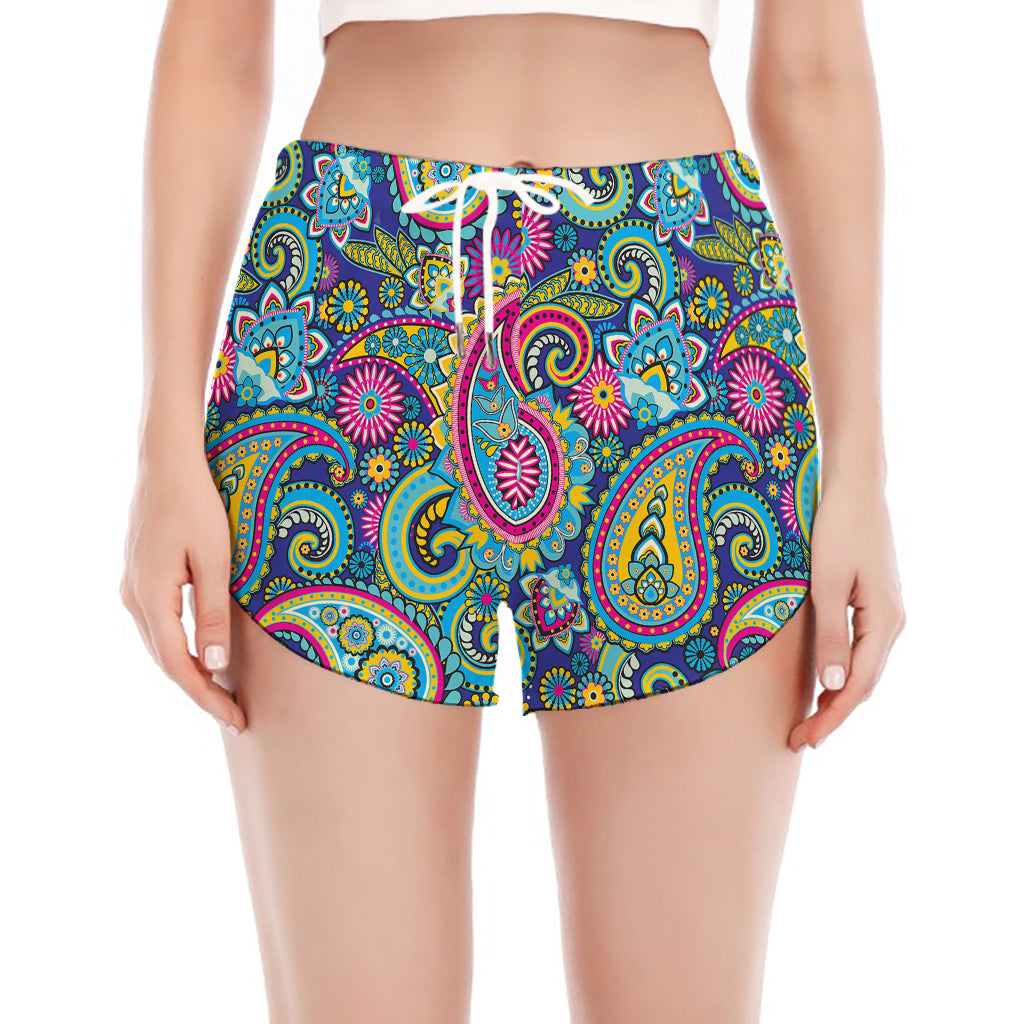 Colorful Paisley Pattern Print Women's Split Running Shorts