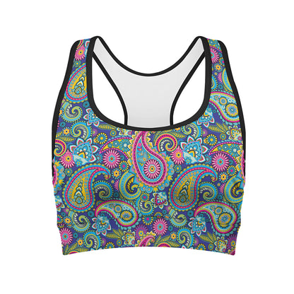 Colorful Paisley Pattern Print Women's Sports Bra