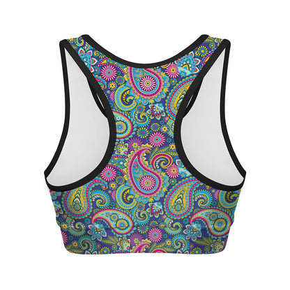 Colorful Paisley Pattern Print Women's Sports Bra