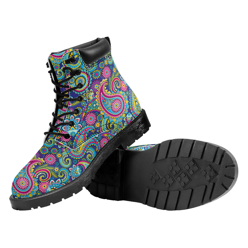 Colorful Paisley Pattern Print Work Boots