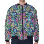 Colorful Paisley Pattern Print Zip Sleeve Bomber Jacket