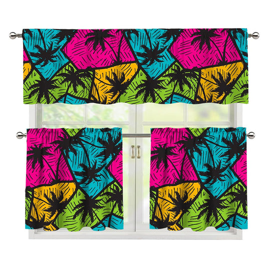 Colorful Palm Tree Pattern Print 3 Piece Kitchen Curtains