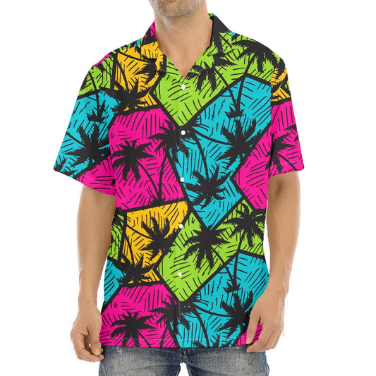 Colorful Palm Tree Pattern Print Aloha Shirt