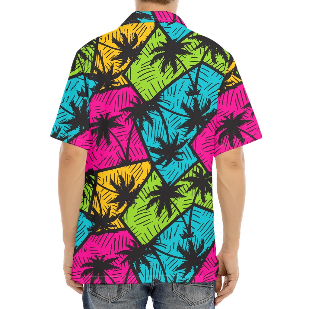 Colorful Palm Tree Pattern Print Aloha Shirt