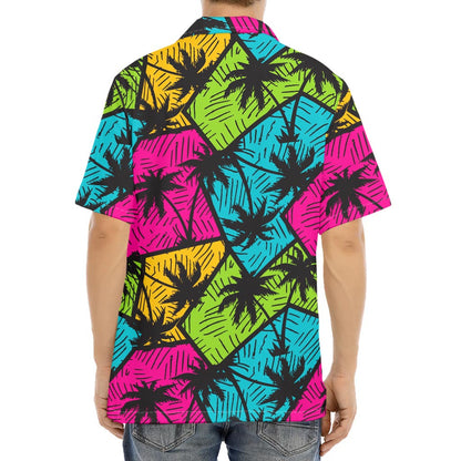 Colorful Palm Tree Pattern Print Aloha Shirt