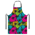 Colorful Palm Tree Pattern Print Bib Apron With Pocket