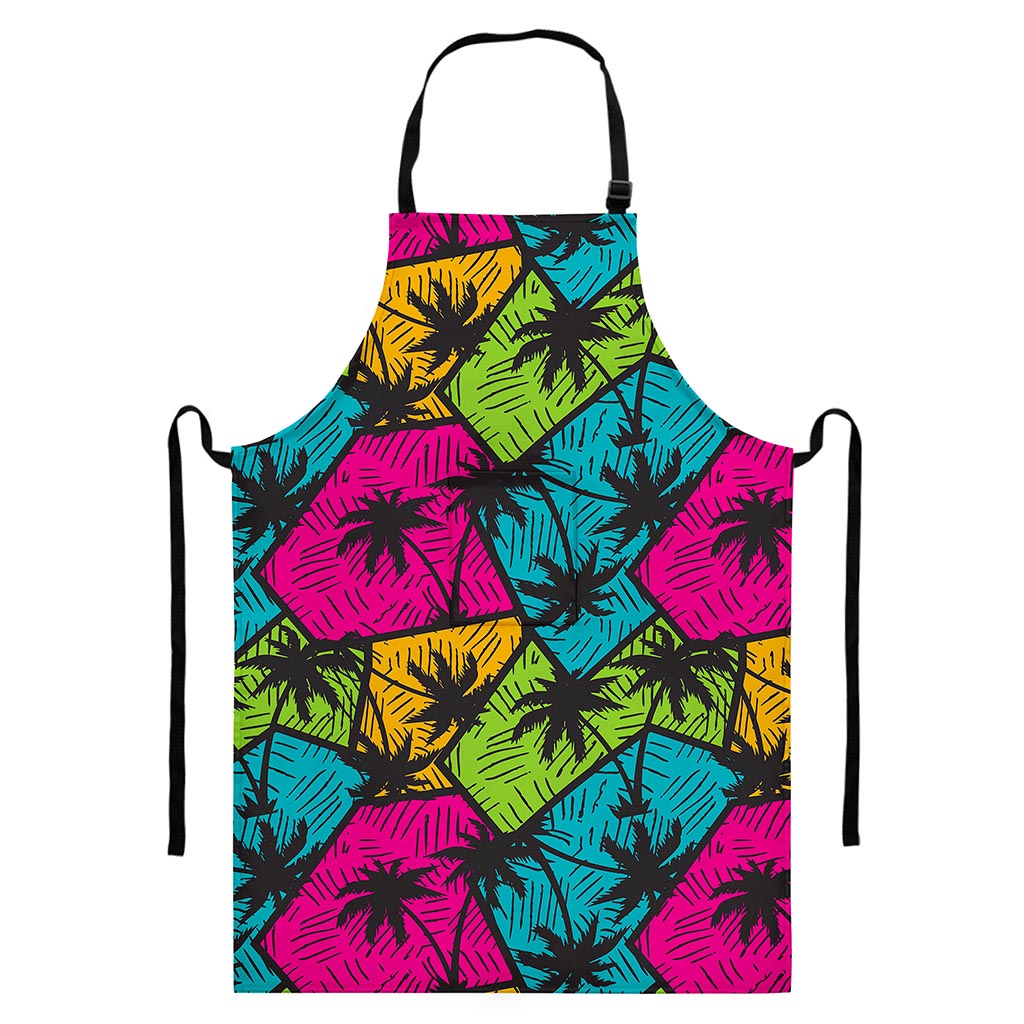 Colorful Palm Tree Pattern Print Bib Apron With Pocket