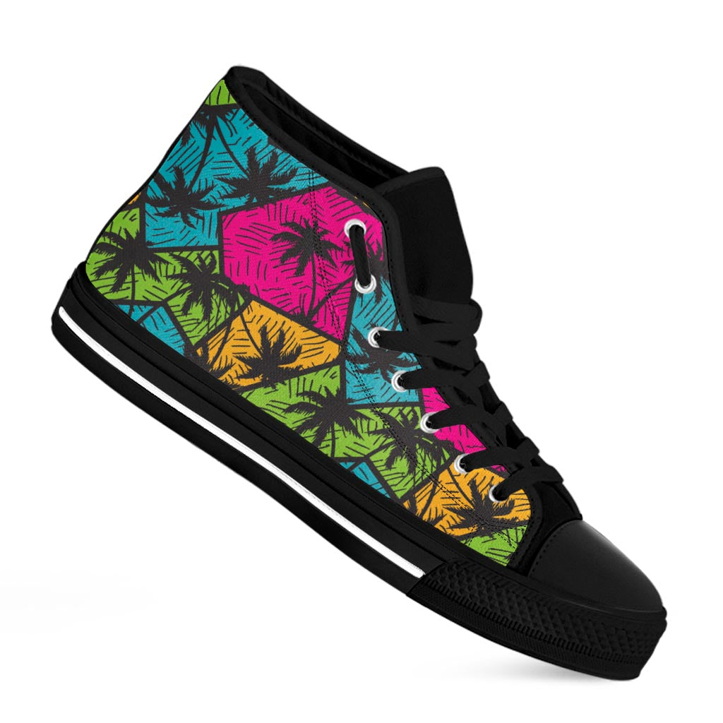 Colorful Palm Tree Pattern Print Black High Top Sneakers