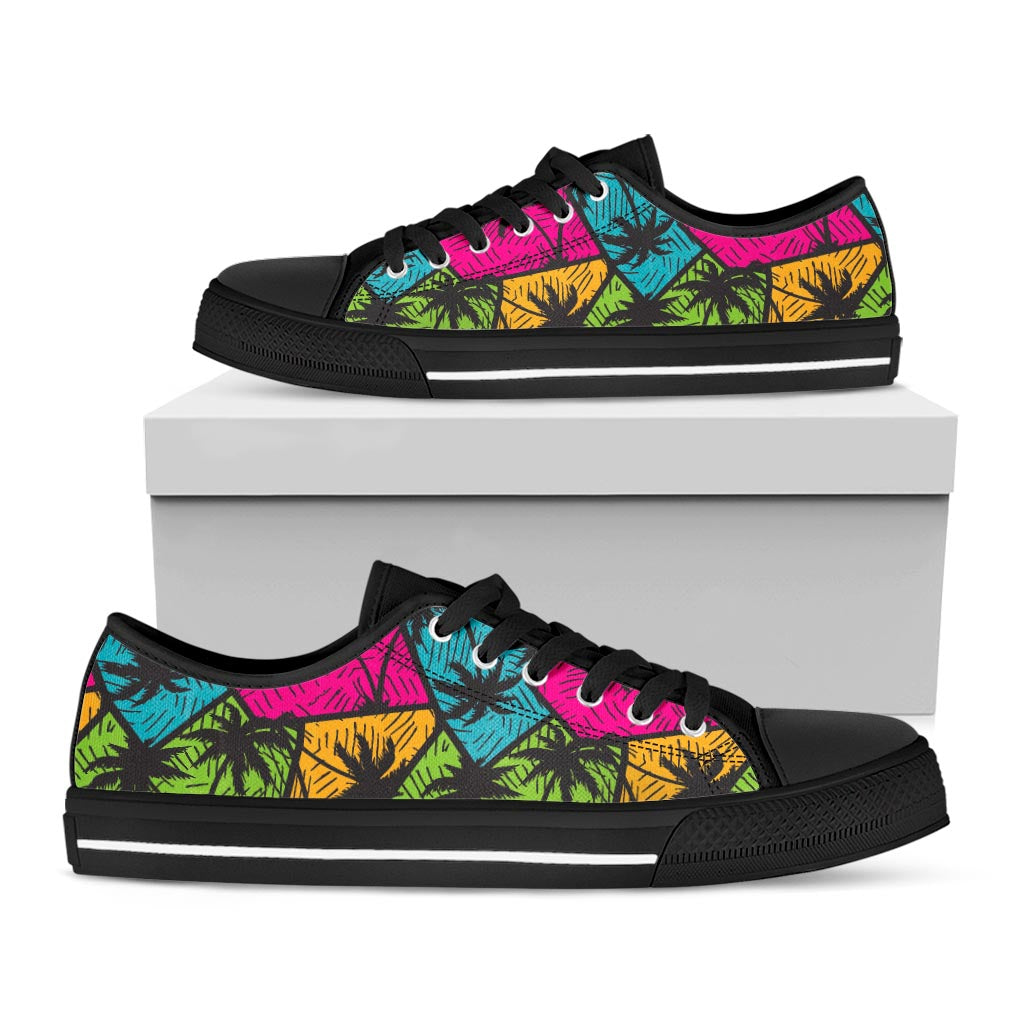 Colorful Palm Tree Pattern Print Black Low Top Sneakers